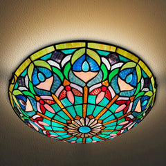 Tiffany Ceiling Lights, Stained Glass Ceiling Light 3-Lights 16 Inch Tiffany Flush Mount Ceiling Light for Bedroom Dining Living Room Entryway Foyer