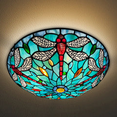 Tiffany Ceiling Lights, Stained Glass Ceiling Light 3-Lights 16 Inch Tiffany Flush Mount Ceiling Light for Bedroom Dining Living Room Entryway Foyer