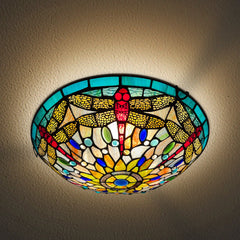 Tiffany Ceiling Lights, Stained Glass Ceiling Light 3-Lights 16 Inch Tiffany Flush Mount Ceiling Light for Bedroom Dining Living Room Entryway Foyer