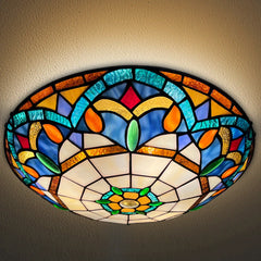 Tiffany Ceiling Lights, Stained Glass Ceiling Light 3-Lights 16 Inch Tiffany Flush Mount Ceiling Light for Bedroom Dining Living Room Entryway Foyer