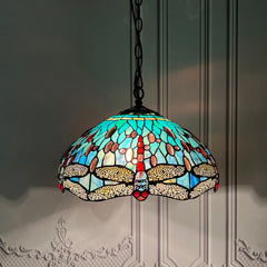 ARTZONE Antique Tiffany Pendant Light Fixture Stained Glass Hanging Lamp