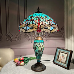 ARTZONE Tiffany Table Lamp with Nighlight Antique Stained Glass Table Lamp