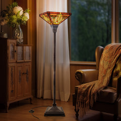 Capulina Tiffany Lamp Stained Glass Torchiere Floor Lamp, 12x12x70 Inches Industrial Blackish Bronze Pole Amber Brown Antique Tiffany Style Torch Standing Lamp for Living Room Bedroom Home Office