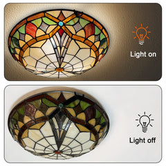 ARTZONE Tiffany Ceiling Lights, Stained Glass Ceiling Light 3-Lights 16 Inch Tiffany Flush Mount Ceiling Light for Bedroom Dining Living Room Entryway Foyer