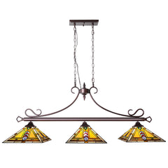 Thatyears Tiffany Pool Table Light Chandelier 3 Light Kitchen Counter Island Lighting 12" Wide Stained Glass Dining Room Light Fixtures ORB Finishing