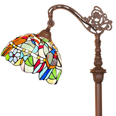 Capulina Tiffany Floor Lamp H62 Tall Antique Cardinal Birds Style Stained Glass Soft Light Arched Gooseneck Adjustable Angle Reading Floor Lamp for Living Room Bedroom