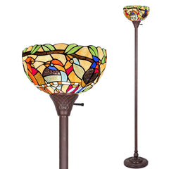 Capulina Tiffany Torchiere Floor Lamp 70 Tall Industrial Blackish Bronze Pole Cardinal Birds Style Stained Glass Torch Standing Light Decor for Living Room Bedroom Office