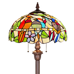 Capulina Tiffany Floor Lamp 2-Light 16X16X66 Inches Cardinal Birds Style Stained Glass Standing Reading Light for Living Room Bedroom Office