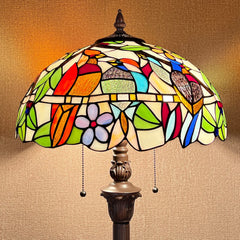 Capulina Tiffany Floor Lamp 2-Light 16X16X66 Inches Cardinal Birds Style Stained Glass Standing Reading Light for Living Room Bedroom Office