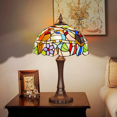 Capulina Tiffany Lamp Stained Glass Table Lamp 12x12x20 Inches Cardinal Birds Style Desk Reading Light Decor for Home Office Bedroom Living Room