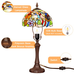 Capulina Tiffany Lamp Stained Glass Table Lamp 12x12x20 Inches Cardinal Birds Style Desk Reading Light Decor for Home Office Bedroom Living Room