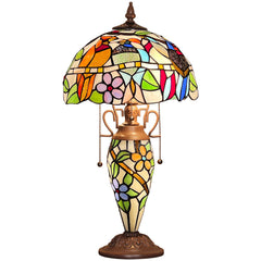 Capulina Tiffany Lamp Stained Glass Table Lamp 12x12x23 Inches 3-Light Cardinal Birds Mother-Daughter Vase Style Desk Reading Light Decor for Home Office Bedroom Living Room