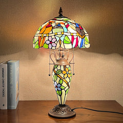 Capulina Tiffany Lamp Stained Glass Table Lamp 12x12x23 Inches 3-Light Cardinal Birds Mother-Daughter Vase Style Desk Reading Light Decor for Home Office Bedroom Living Room