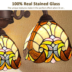 COTOSS Tiffany Hanging Chandeliers for Dining Room 3 Lights Stained Glass Kitchen Lighting Fixtures Antique Style Ceiling Pendant Lamp for Living Room Foyer Entryway Visit the COTOSS Store