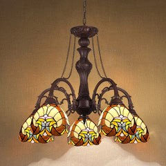 COTOSS Tiffany Hanging Chandeliers for Dining Room 5 Lights Stained Glass Kitchen Lighting Fixtures Antique Style Ceiling Pendant Lamp for Living Room Lobby Entryway