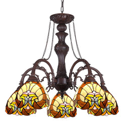 COTOSS Tiffany Hanging Chandeliers for Dining Room 5 Lights Stained Glass Kitchen Lighting Fixtures Antique Style Ceiling Pendant Lamp for Living Room Lobby Entryway