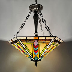 Thatyears Tiffany Pendant Light Fixtures 3 Light-22 inches Wide Handmade Stained Glass Inverted Pendant Lighting for Kitchen Island Living Room Dining Room Foyer