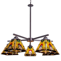 Thatyears Tiffany Chandelier Pendant Light 5 Light-7 Inches Mission Firecracker Style Stained Glass Craftsman Hangings Lamp for Dining Living Room Foyer Kitchen