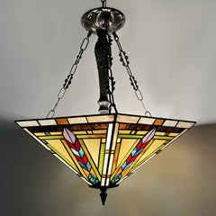 Thatyears Tiffany Pendant Light Fixtures 3 Light-22 inches Wide Handmade Stained Glass Inverted Pendant Lighting for Kitchen Island Living Room Dining Room Foyer