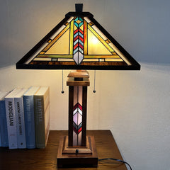 Thatyears Tiffany Table Lamp, Firecracker Style Wooden Base Table Lamp 16X16X25 Inches Mother-Daughter Vase Desk Reading Lamp Decor Bedroom Living Room Home Office