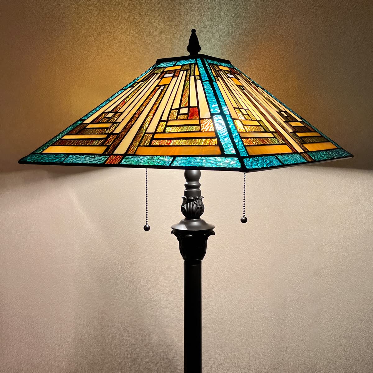 Stained glass floor lamp Mission Style Green Tiffany Floor Lamp