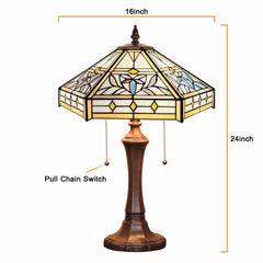Capulina Tiffany Table Lamp, Mission Hexagon Virgin Style Stained Glass Reading Desk Lamp 2-Light 16x16x24 Inches Decor for Home Office Bedroom Living Room