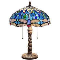 Capulina Tiffany Table Lamp, Sea Blue Dragonfly Antique Style Stained Glass Reading Desk Lamp 16x16x24 Inches for Home Office Living Room Bedrooms Study