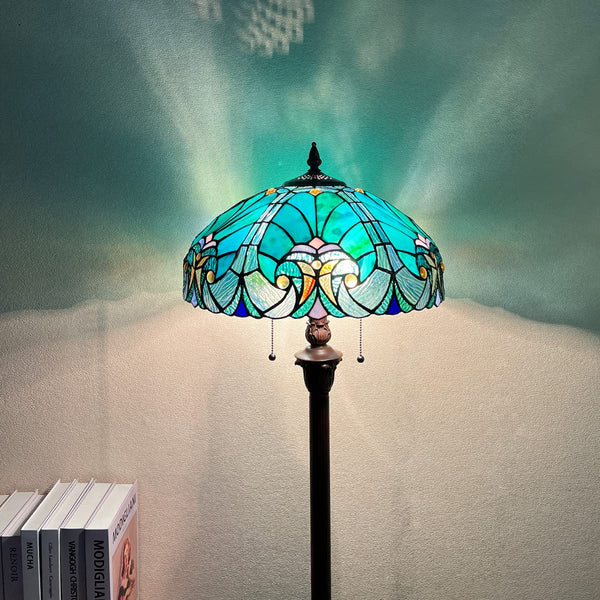 COTOSS Tiffany Floor Lamp,Stained Glass Lamp Shade,Vintage Antique Style Standing Double Light for Living Room Bedroom