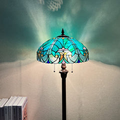 COTOSS Tiffany Floor Lamp,Stained Glass Lamp Shade,Vintage Antique Style Standing Double Light for Living Room & Bedroom