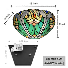 COTOSS Tiffany Wall Sconce Lighting Vintage Style 1 Light Stained Glass Sconces Victorian Sea Green Wall Lamp for Living Room Bedroom Hallway