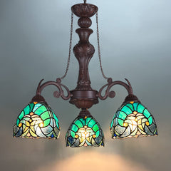 COTOSS Tiffany Chandelier for Dining Room 3 Lights Stained Glass Chandeliers Lighting Fixtures Antique Style Ceiling Hanging Lamp for Kitchen Dinning Area Sitting Room Foyer