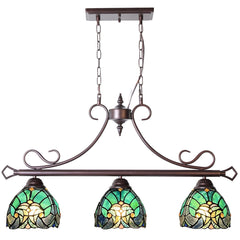 COTOSS Tiffany Pool Table Lights Hanging Chandelier 3 Lights Stained Glass Pendant Lighting Fixtures for Dining Room Kitchen Island Gameroom Bars