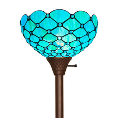 Thatyears Tiffany Torchiere Floor Lamps Seagrass Blue Beads Style Stained Glass 12X12X69 Inches Antique Pole Standing Uplight Lamps Decor Living Room Bedroom Home Office