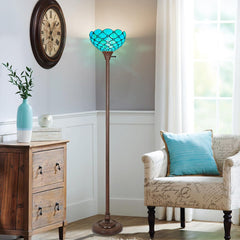 Thatyears Tiffany Torchiere Floor Lamps Seagrass Blue Beads Style Stained Glass 12X12X69 Inches Antique Pole Standing Uplight Lamps Decor Living Room Bedroom Home Office
