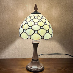 Thatyears Tiffany Lamp, White Beads Style Stained Glass Table Lamp 8X8X16 Inches Vintage Style Desk Reading Light Decor for Bedroom Living Room Home Office