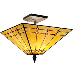 Thatyears Tiffany Style Ceiling Light 14 Inches Wide 2-Light Stained Glass Semi Flush Mount Ceiling Light Decor for Living Room Hallway Kitchen Entryway