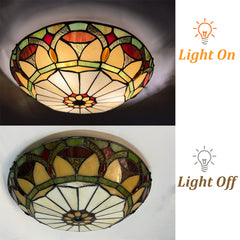Tiffany Ceiling Lights, Stained Glass Ceiling Light 3-Lights 16 Inch Tiffany Flush Mount Ceiling Light for Bedroom Dining Living Room Entryway Foyer