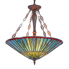 Capulina Tiffany Lamp Blue Stained Glass Chandelier Pendant Light 3-Light