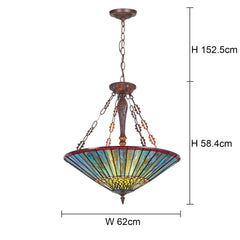 Capulina Tiffany Lamp Blue Stained Glass Chandelier Pendant Light 3-Light