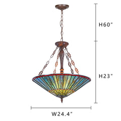 Capulina Tiffany Lamp Blue Stained Glass Chandelier Pendant Light 3-Light