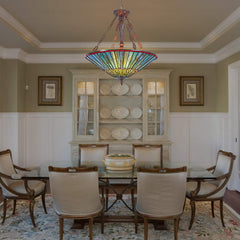 Capulina Tiffany Lamp Blue Stained Glass Chandelier Pendant Light 3-Light