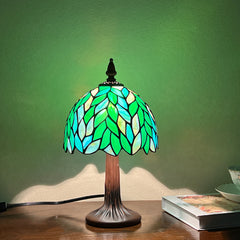 Tiffany Table Lamp Small Green Wisteria Stained Glass Desk Light
