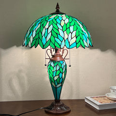 COTOSS Tiffany Lamp 16" Green Wisteria Stained Glass Table Lamp 3-Lights