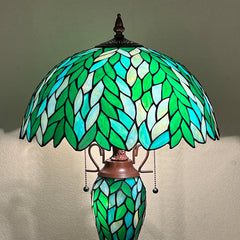 COTOSS Tiffany Lamp 16" Green Wisteria Stained Glass Table Lamp 3-Lights