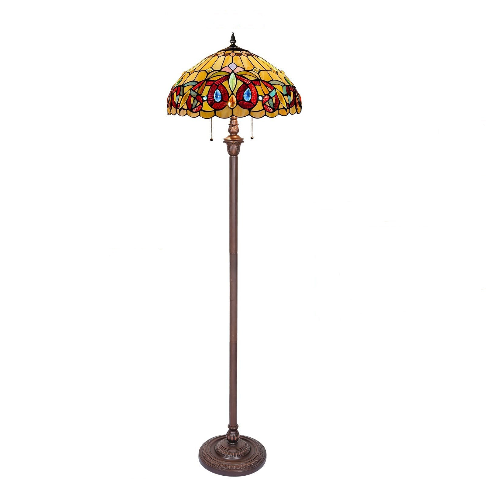 Capulina Tiffany Floor Lamp 2-Light 16 Wide Antique Victorian Style Stained Glass Industrial Dark Bronze Pole Standing Reading Light for Living Room Bedroom Office