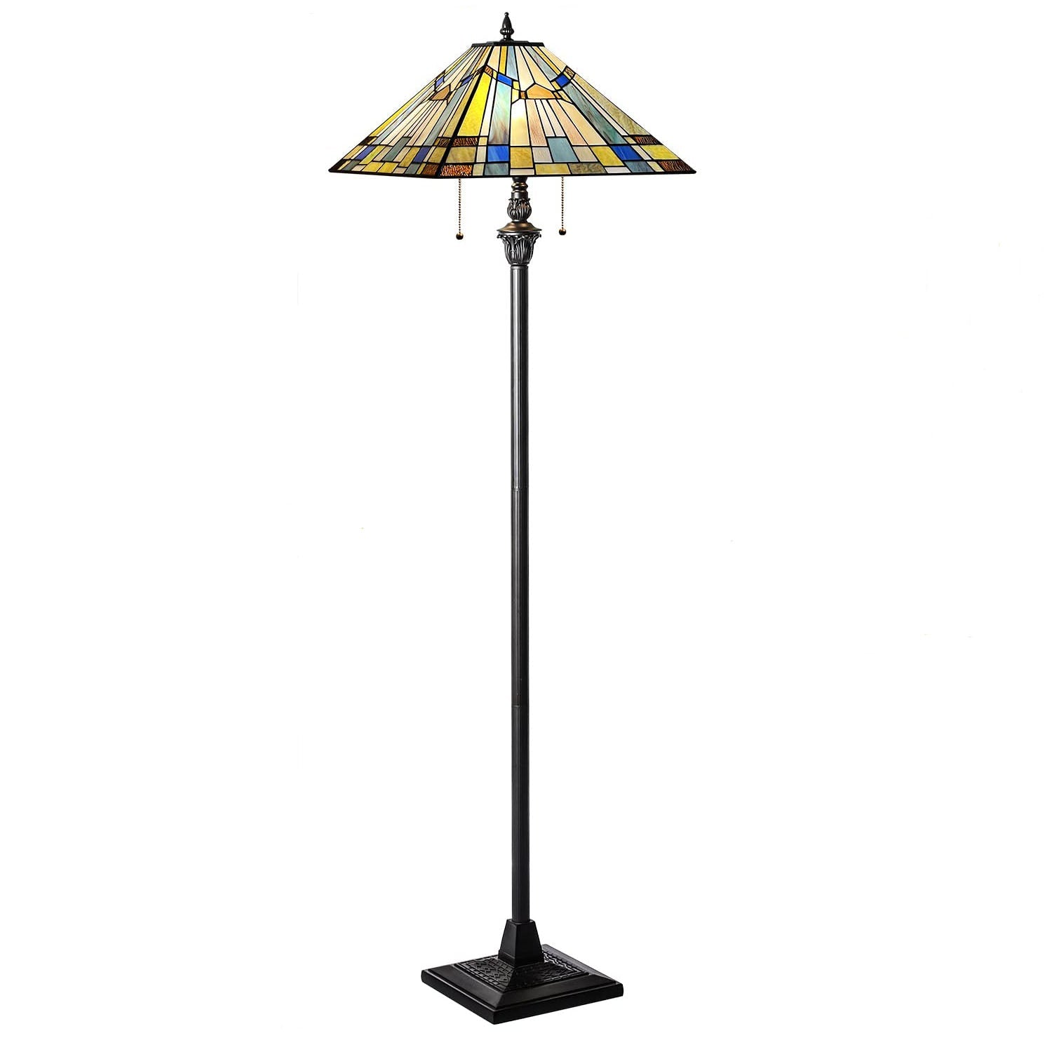 Capulina Tiffany Floor Lamp 2-Light Industrial Blackish Bronze Pole Stained Glass