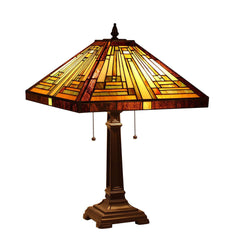 Capulina Tiffany Style Table Lamp Mission Style Tiffany Lamp 2-Light 16X16X24 Inches Amber Brown Stained Glass Desk Lamp Decor for Bedrooms Living Room Study Home Office