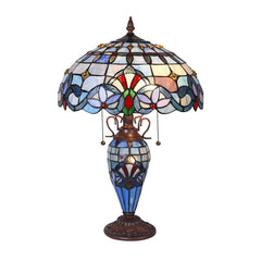 Capulina Tiffany Table Lamp, 3-Light 16X16X24 Inches with Nightlight Light Blue Victorian Style Desk Lamp for Home Office Living Room Bedroom
