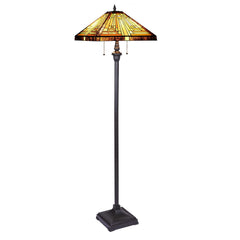 Capulina Tiffany Floor Lamp 2-Light 16X16X63 Inches Amber Brown Mission Antique Style Stained Glass Standing Reading Light for Living Room Bedroom Office