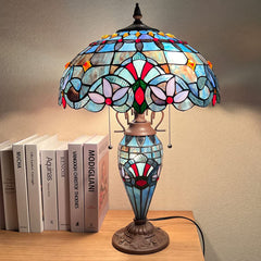 Capulina Tiffany Table Lamp, 3-Light 16X16X24 Inches with Nightlight Light Blue Victorian Style Desk Lamp for Home Office Living Room Bedroom